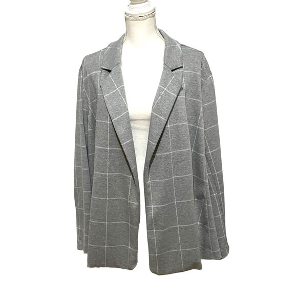 Cato Open Front Blazer Jacket Womens 18W 20W Gray Plaid Mature Career Business - Picture 1 of 11